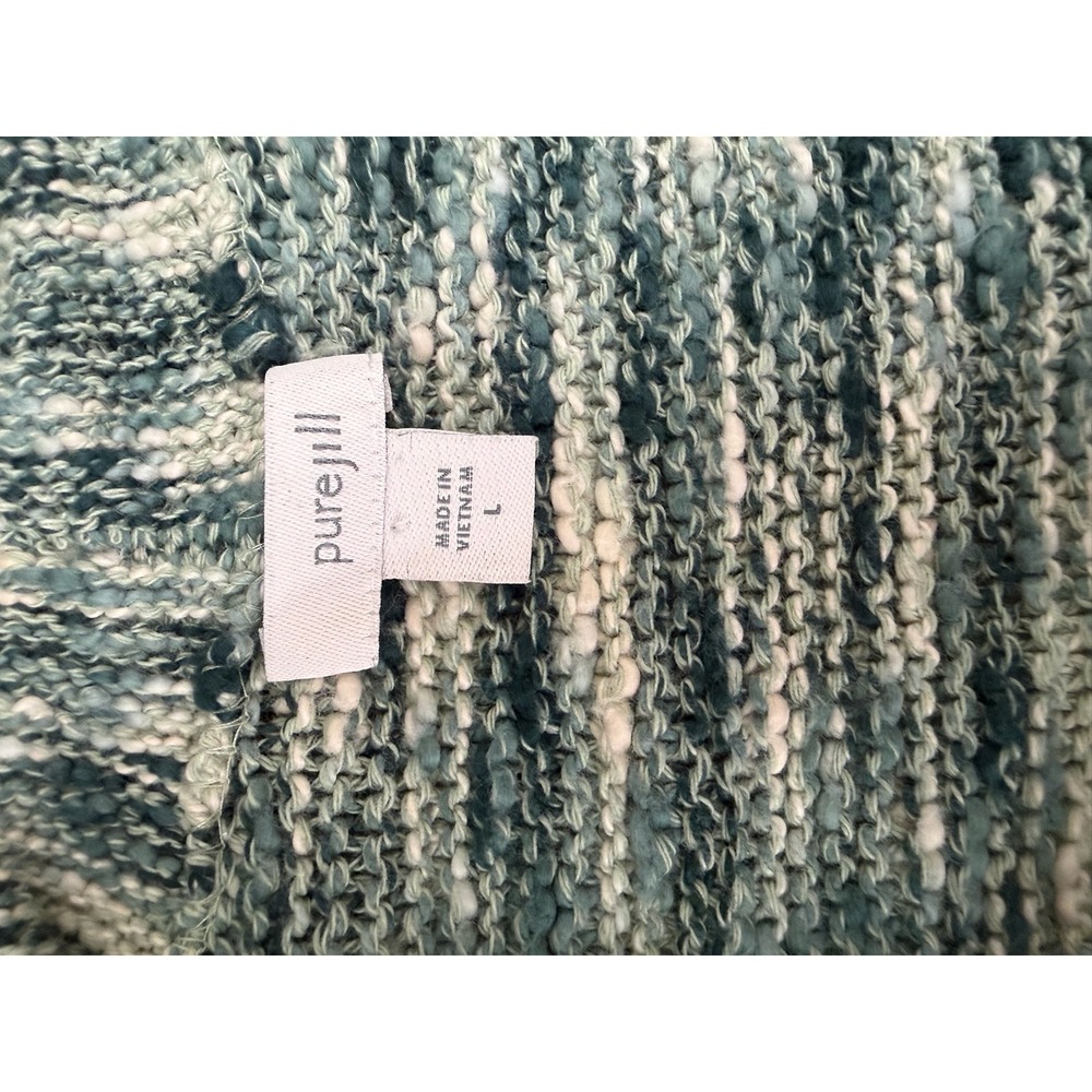 Pure Jill Teal Space Dye Cotton Cardigan Sweater Womens L Preppy Academia Beach - Picture 3 of 8